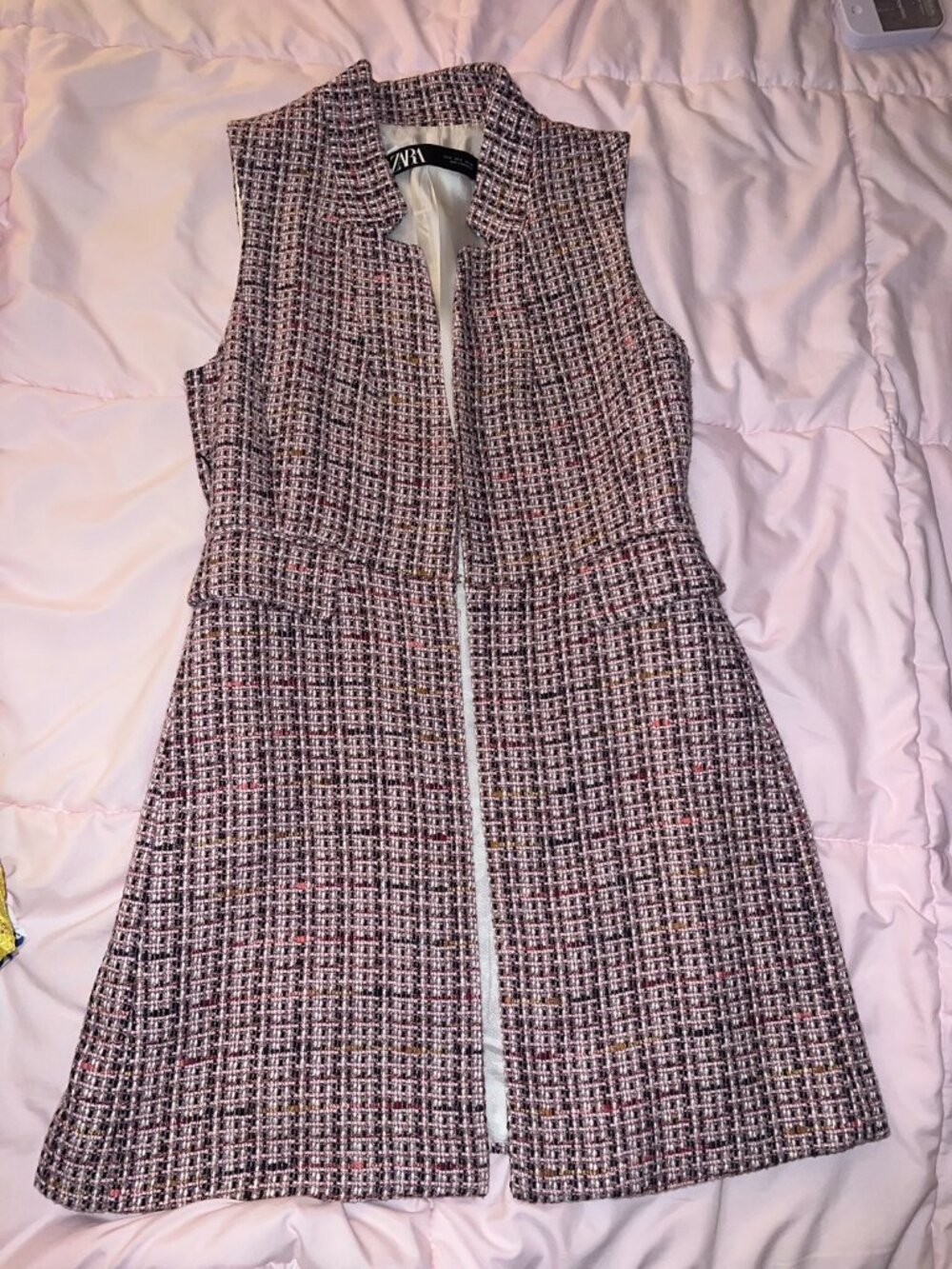 Zara Tweed Sleeveless Long Vest Blazer | Small